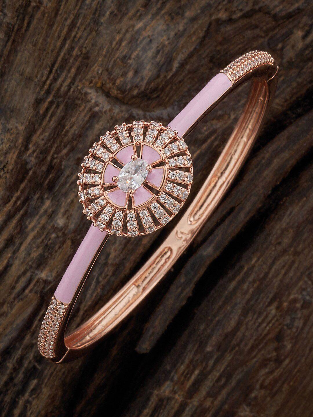 kushal's fashion jewellery rose gold-plated zircon-studded kada bracelet