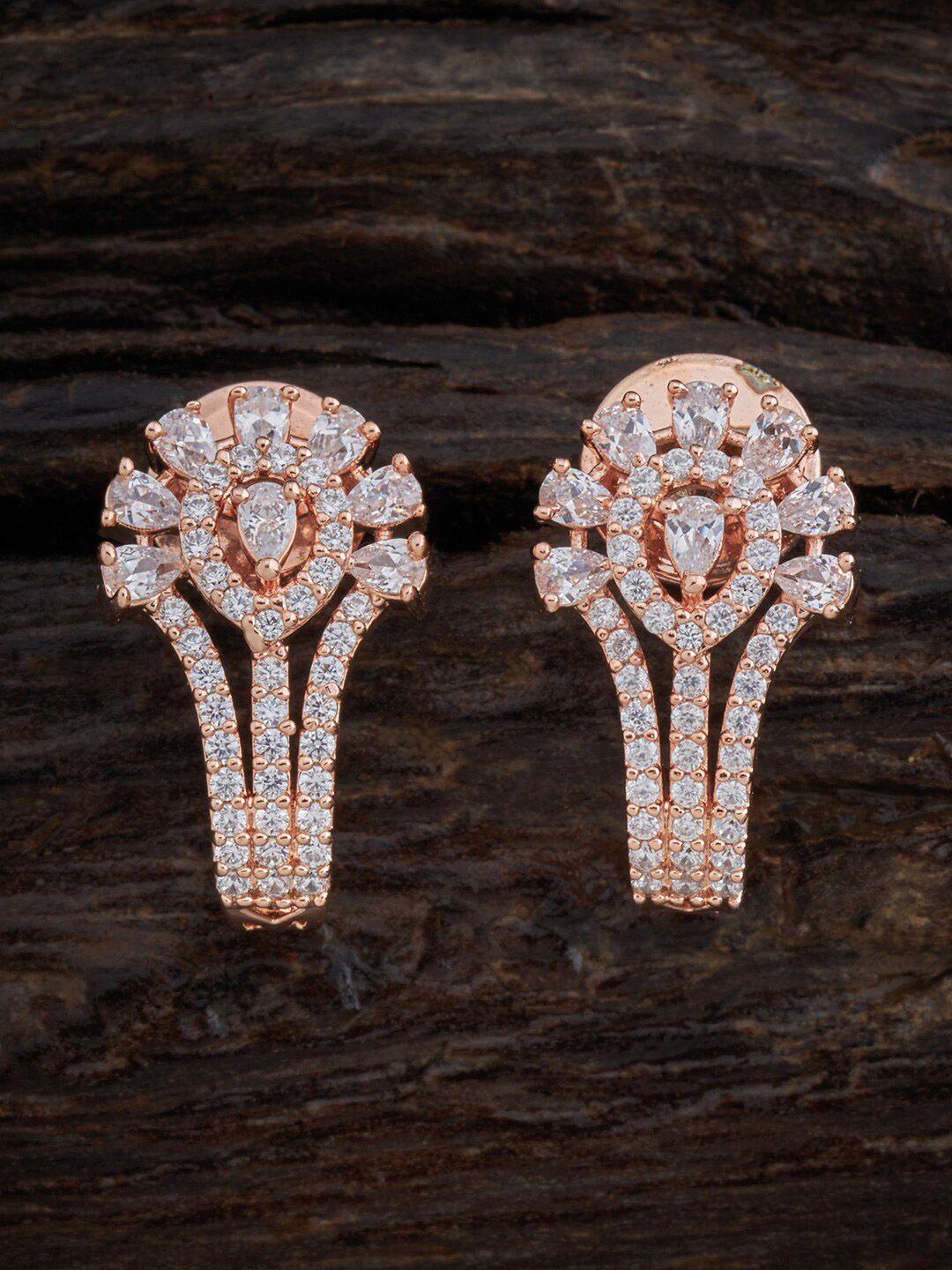 kushal's fashion jewellery rose-gold polish white floral studs earrings