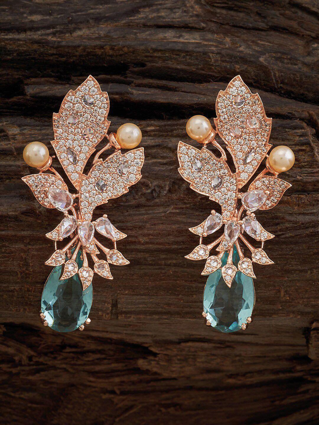 kushal's fashion jewellery sea green leaf shaped studs earrings