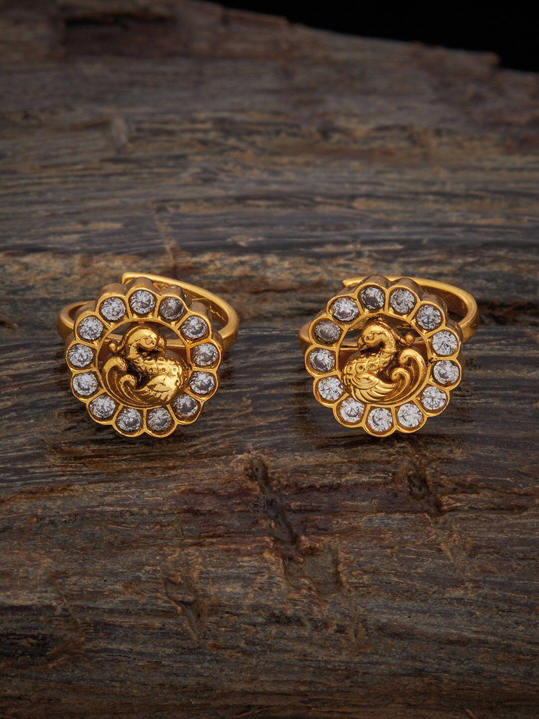 kushal's fashion jewellery set of 2  gold-plated cz stone-studded toe rings