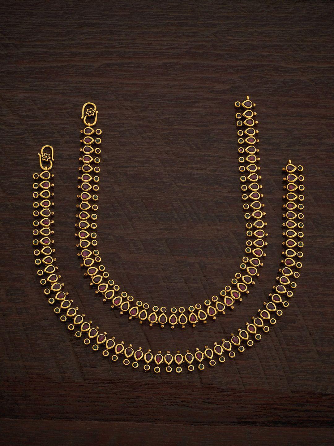 kushal's fashion jewellery set of 2 gold plated anklets