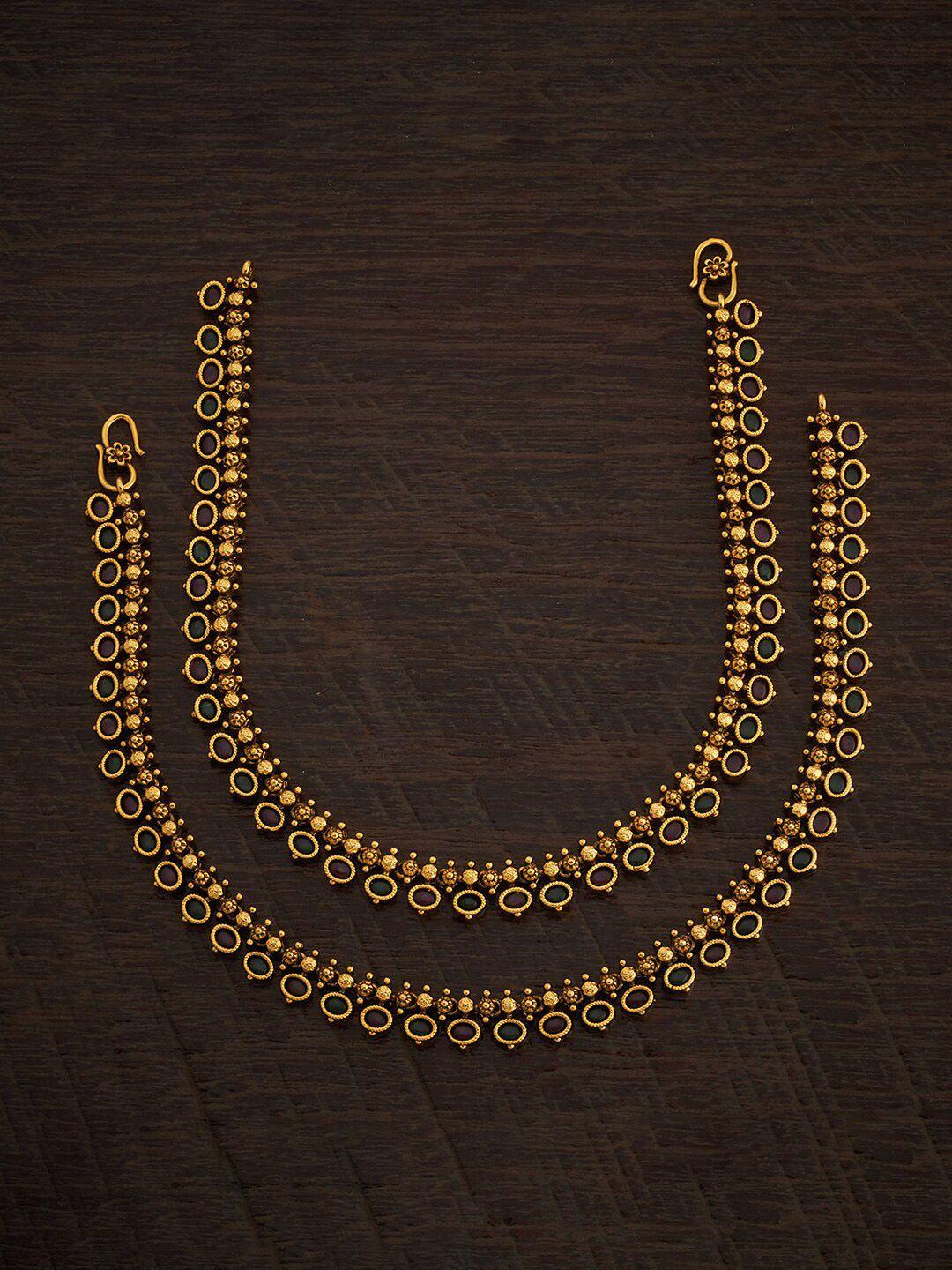 kushal's fashion jewellery set of 2 gold-plated stone-studded anklet