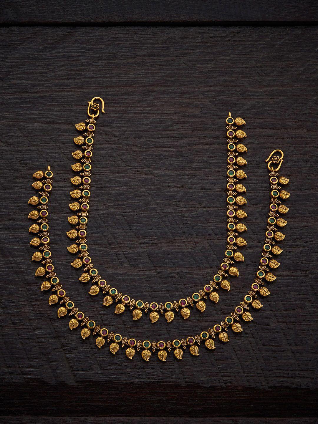 kushal's fashion jewellery set of 2 gold-plated stone-studded anklets