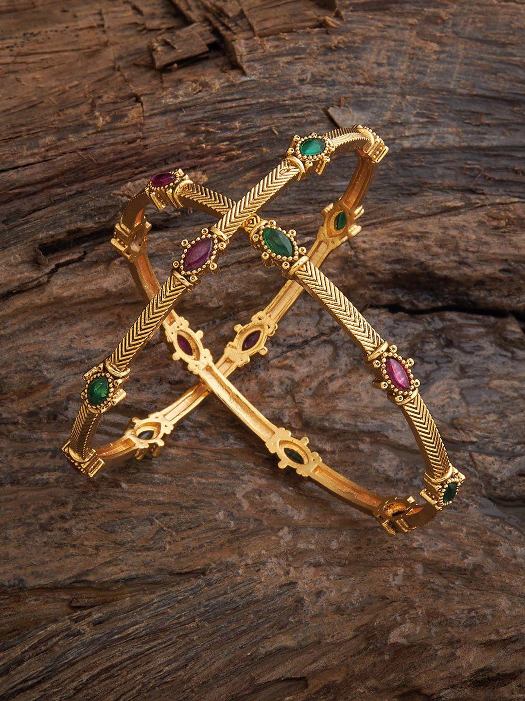 kushal's fashion jewellery set of 2 gold-plated stone-studded bangles