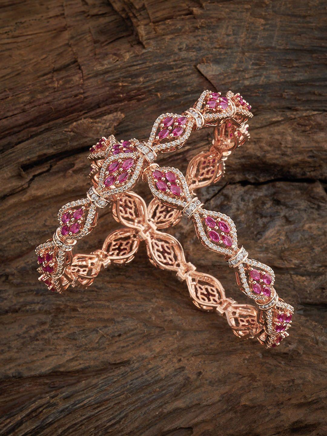 kushal's fashion jewellery set of 2 rose gold plated cz studded ethnic bangles