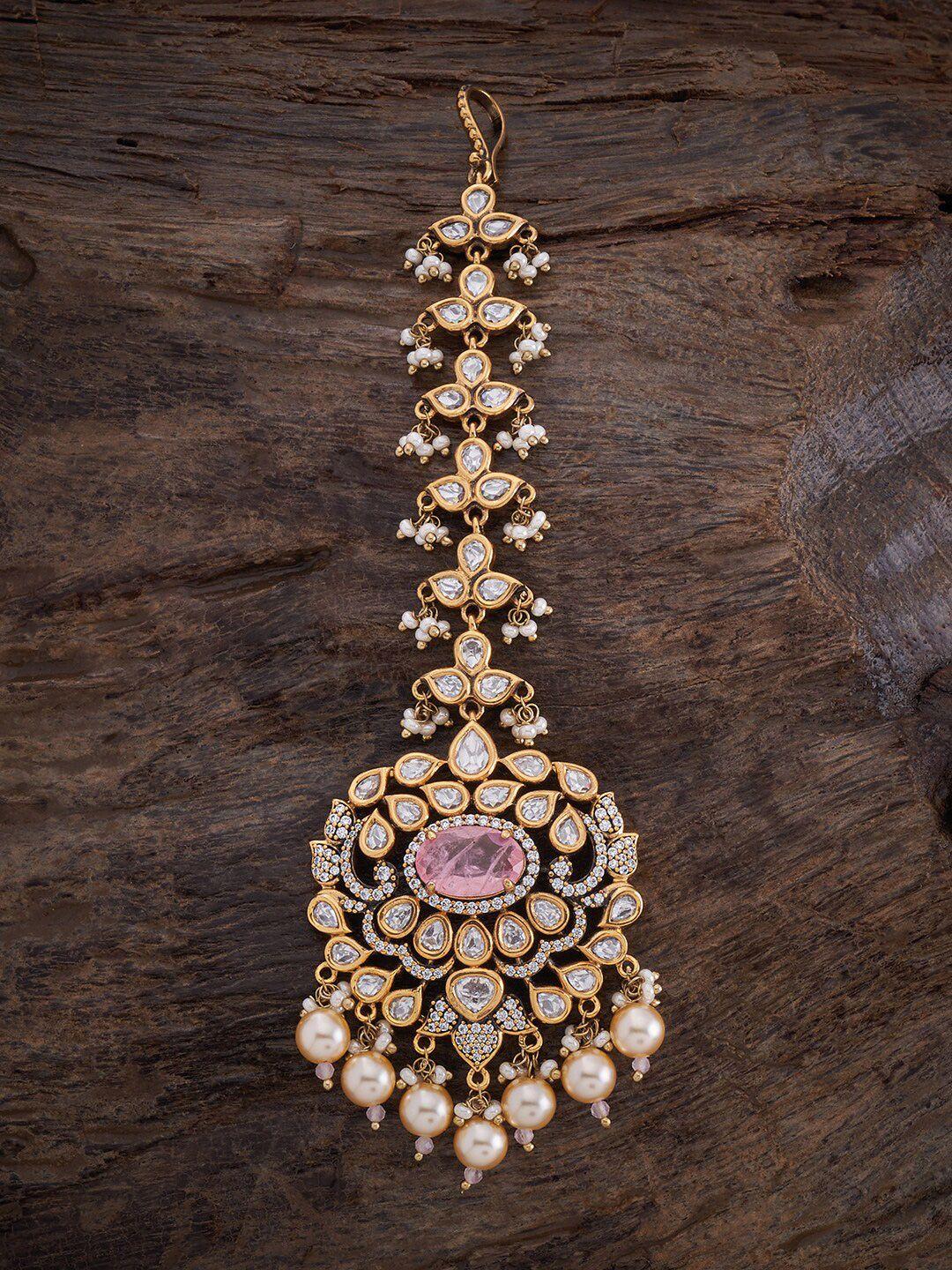 kushal's fashion jewellery stones-studded & beaded maang tikka