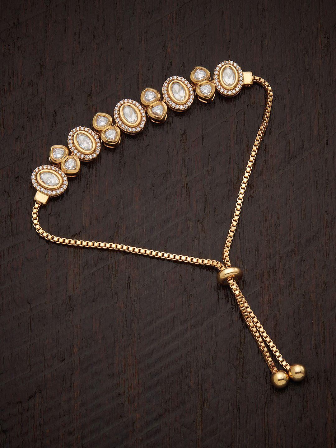 kushal's fashion jewellery women gold-plated & white cubic zirconia wraparound bracelet