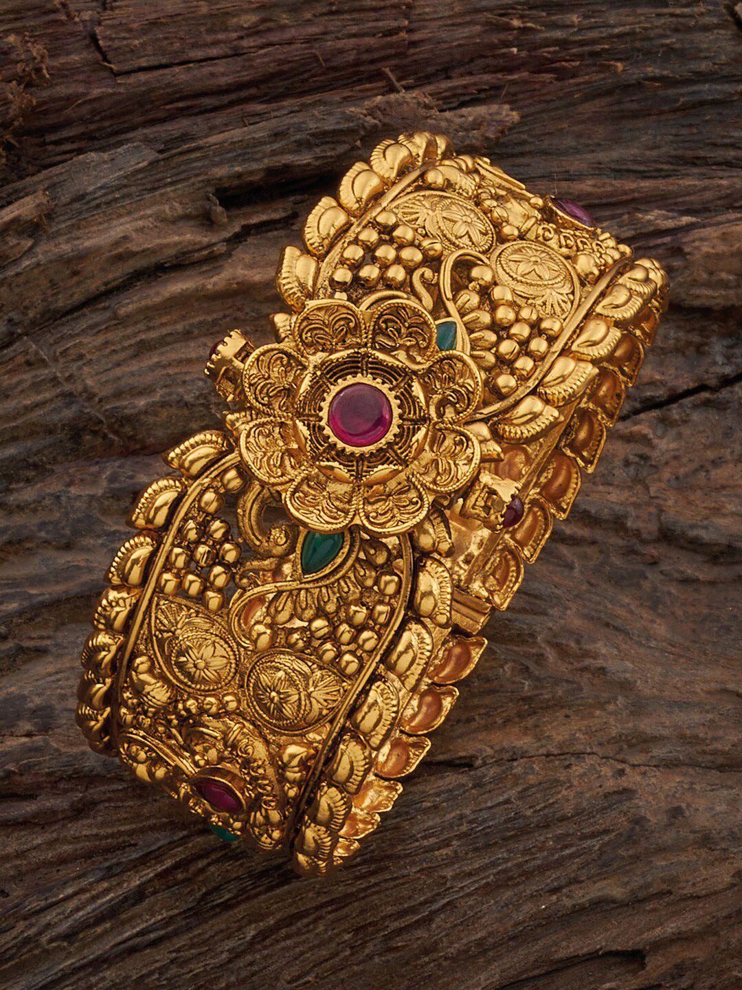 kushal's fashion jewellery women gold-plated antique kada bracelet