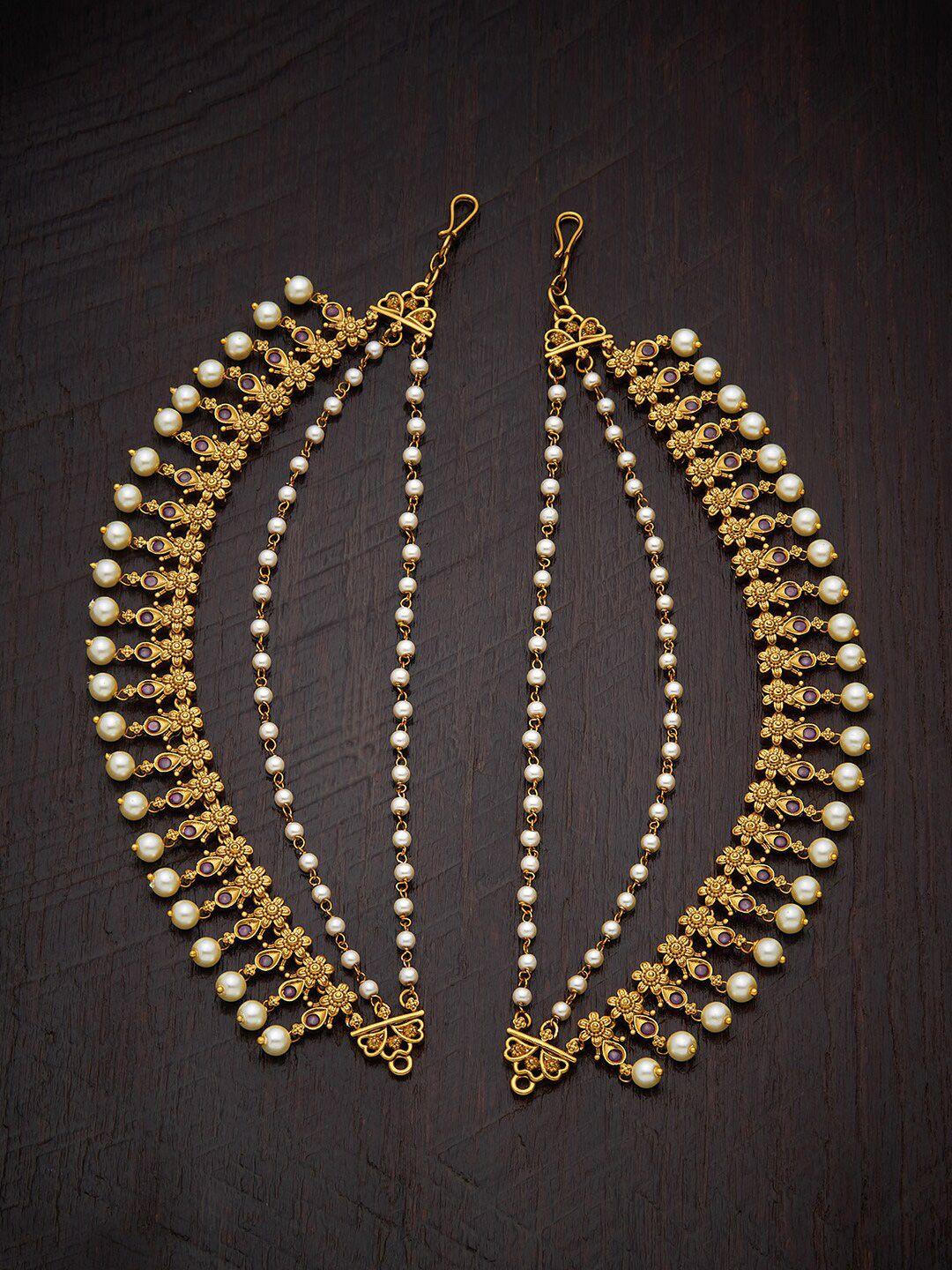 kushal's fashion jewellery women gold toned ruby embellished head chain