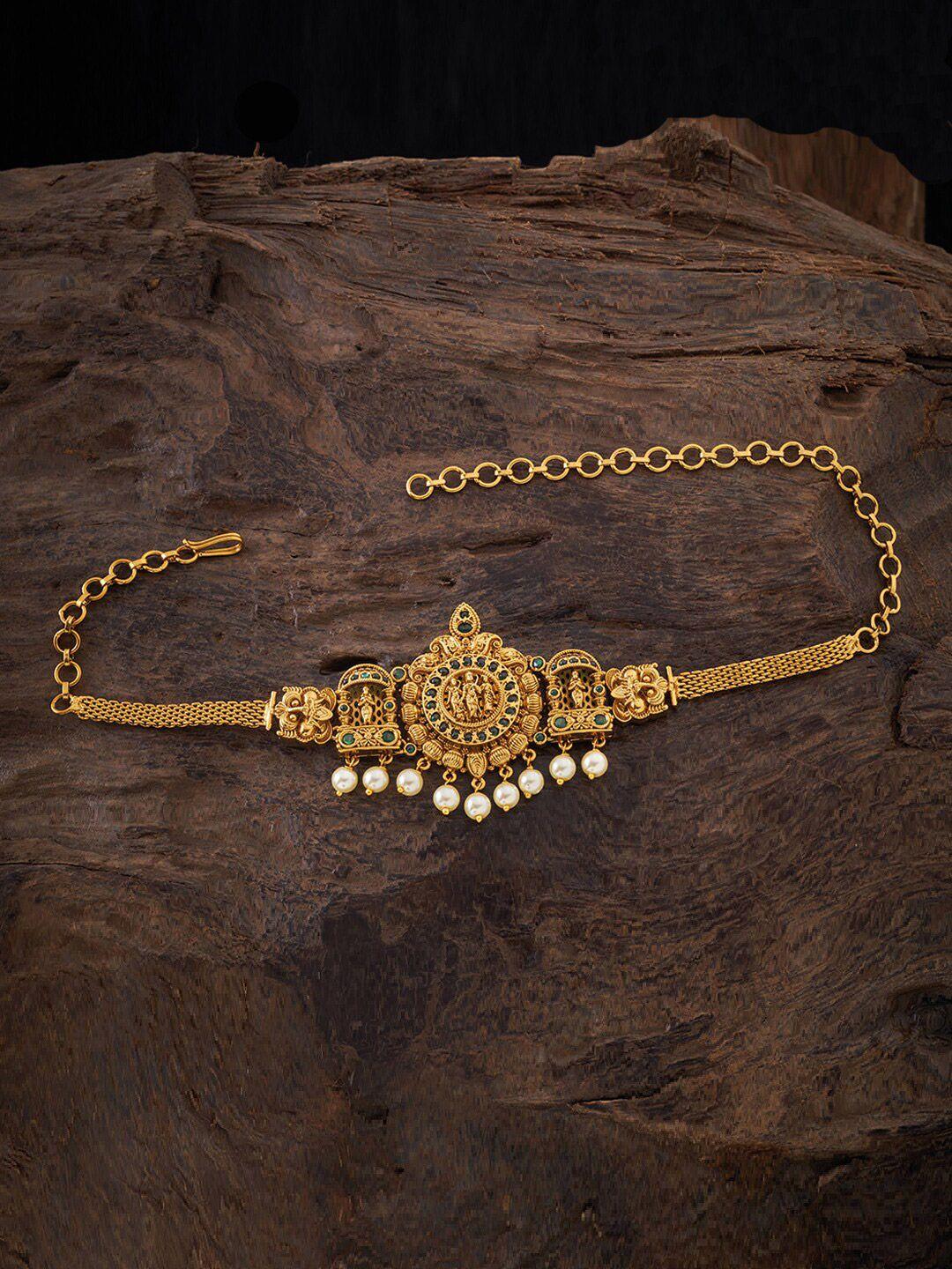 kushal's fashion jewellery women green & gold-toned antique armlet bracelet