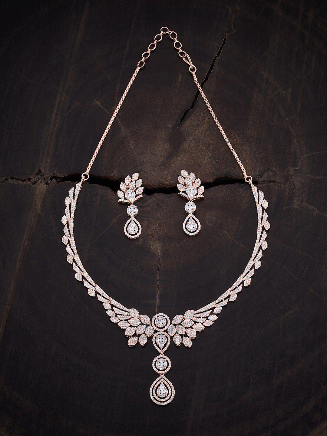 kushal's fashion rose gold-plated white cubic zirconia studded jewellery set