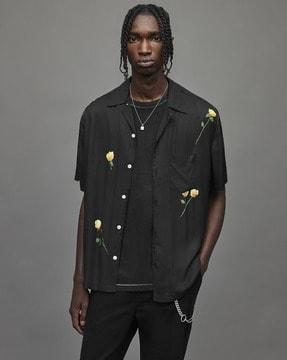 kuyu regular fit floral print shirt with patch pocket