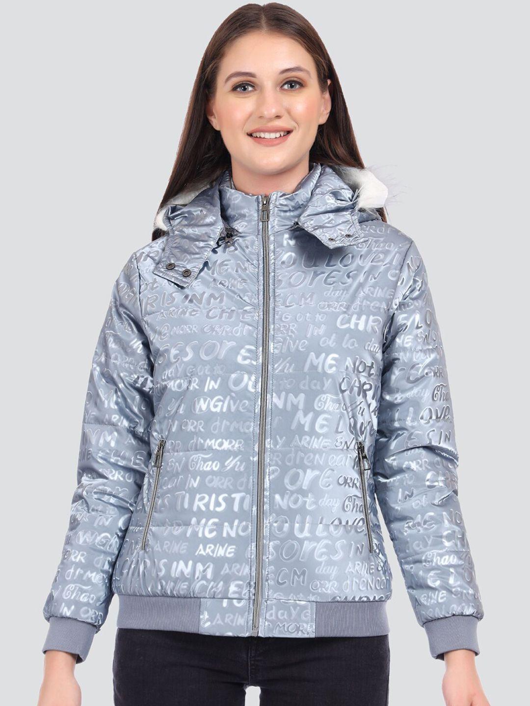 kvr typography printed hooded lightweight puffer jacket