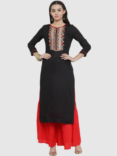 kvs fab black & red embroidered unstitched dress material