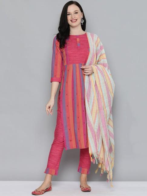 kvs fab multicolor striped unstitched dress material