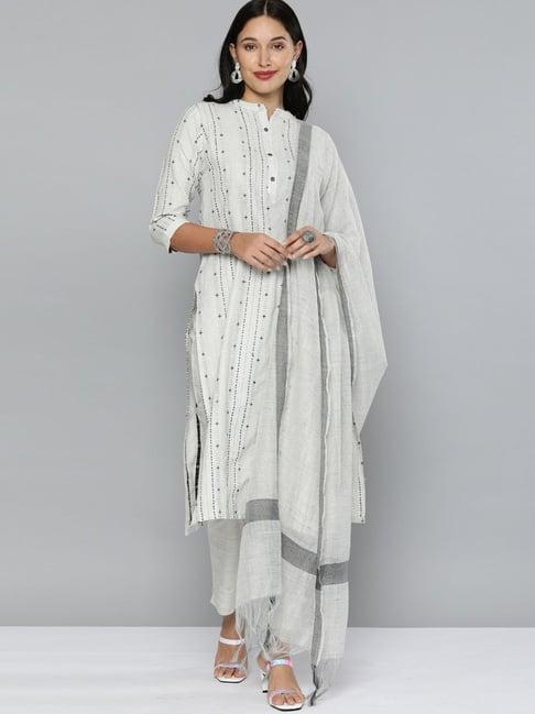 kvs fab off-white cotton woven pattern unstitched dress material