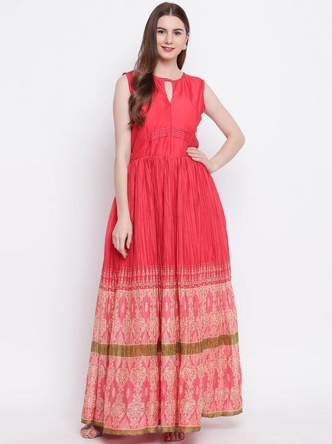 kvs fab peach printed flared kurta