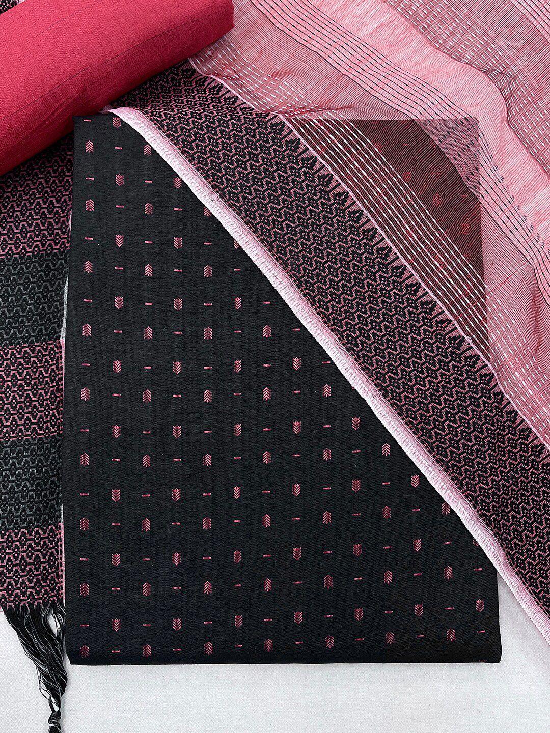 kvsfab women black & pink unstitched cotton dress material