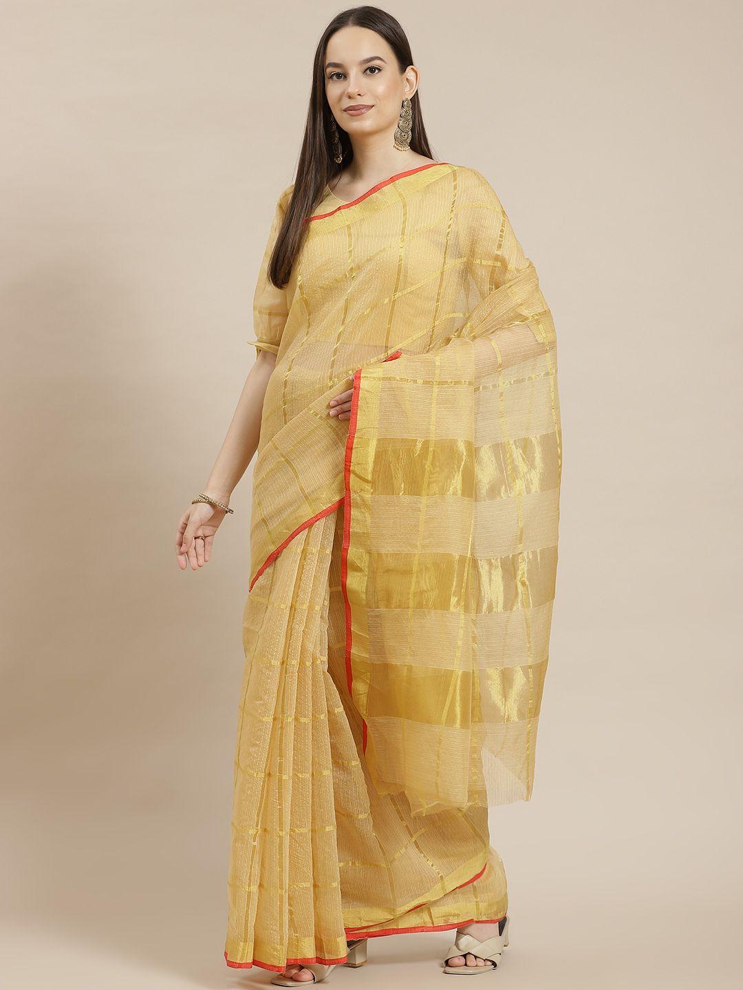 kvsfab beige cotton & silk festive saree