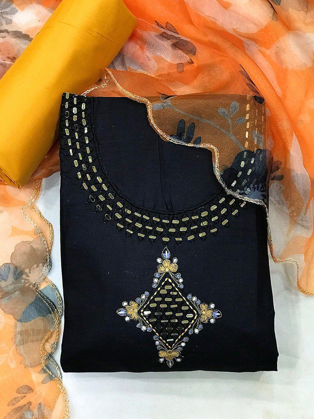 kvsfab black & yellow embroidered unstitched dress material
