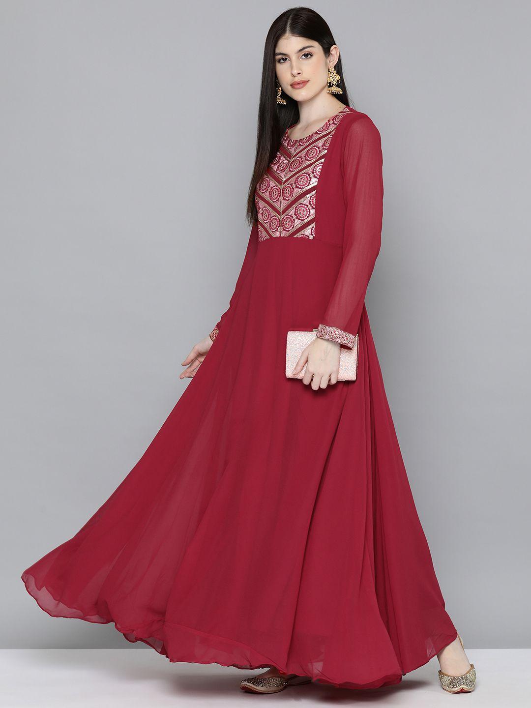 kvsfab embroidered georgette maxi dress