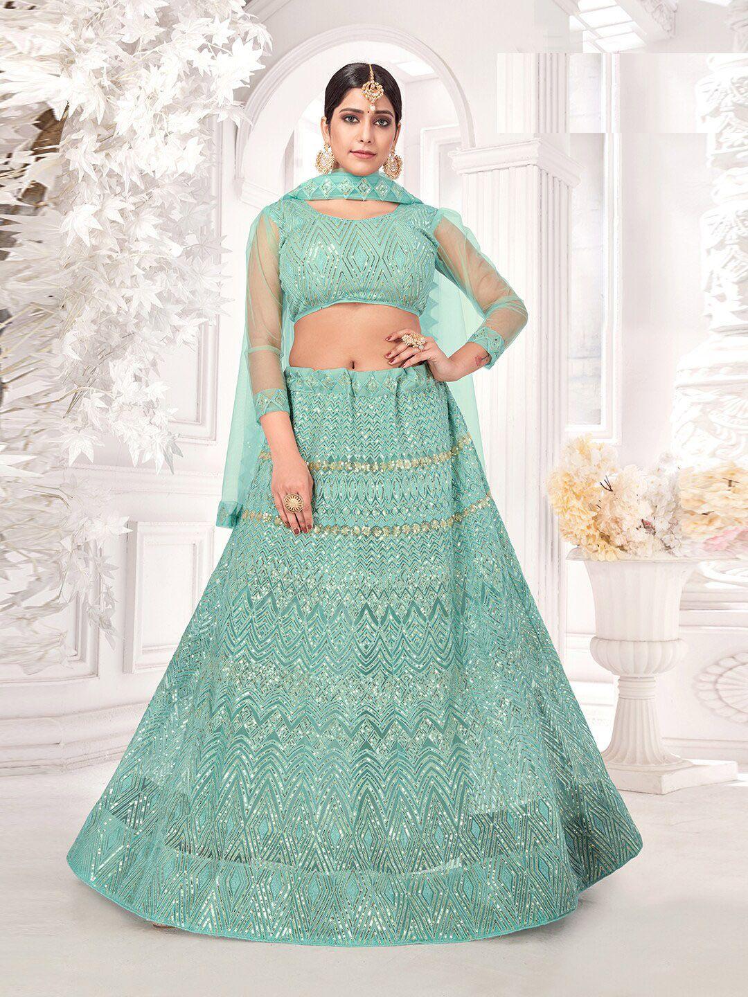 kvsfab embroidered net semi-stitched lehenga & unstitched blouse with dupatta