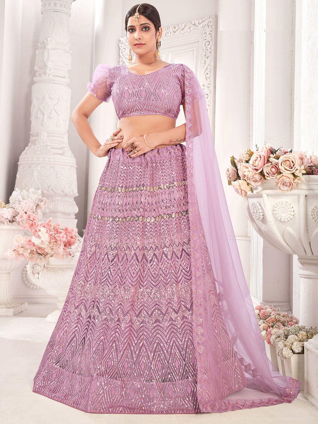 kvsfab embroidered net semi-stitched lehenga & unstitched blouse with dupatta