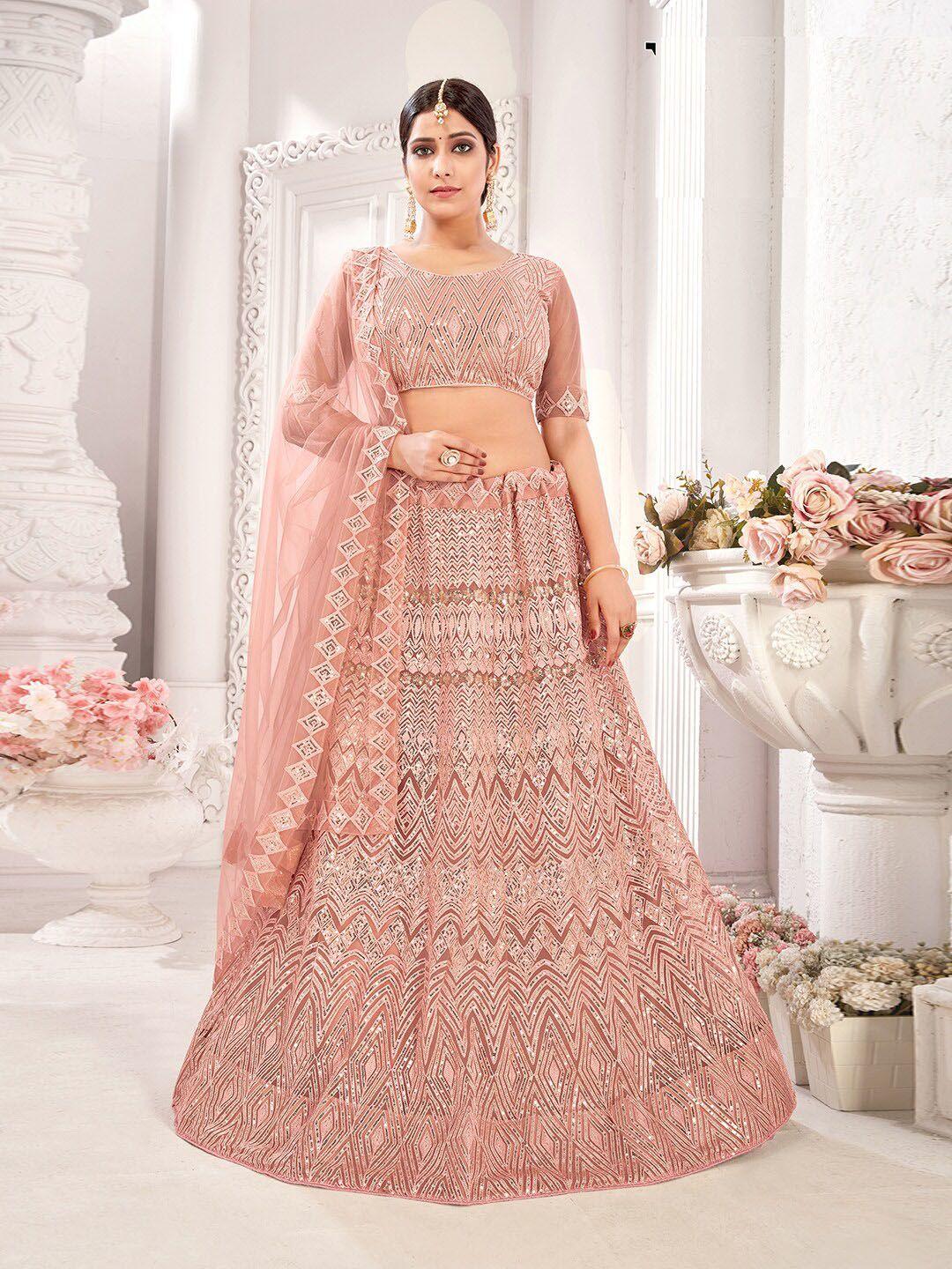 kvsfab embroidered net semi-stitched lehenga & unstitched blouse with dupatta