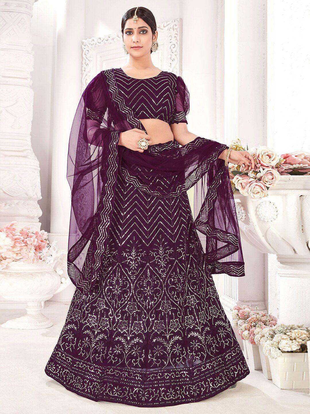 kvsfab embroidered net semi-stitched lehenga & unstitched blouse with dupatta