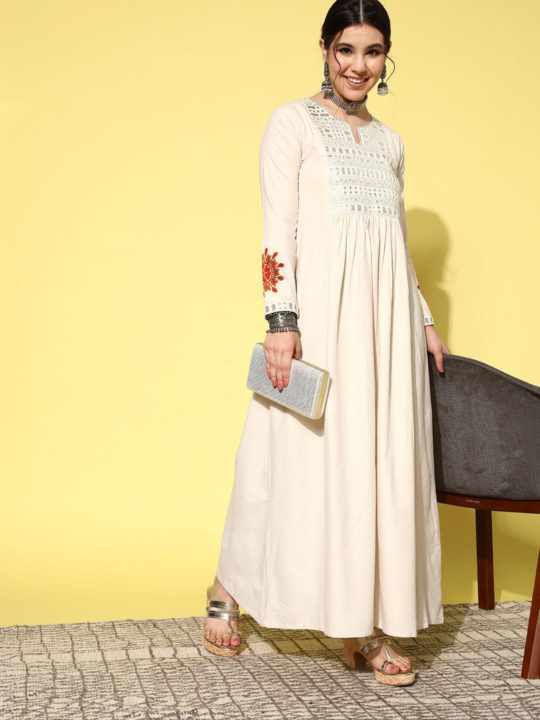 kvsfab ethnic motifs embroidered maxi gown dress