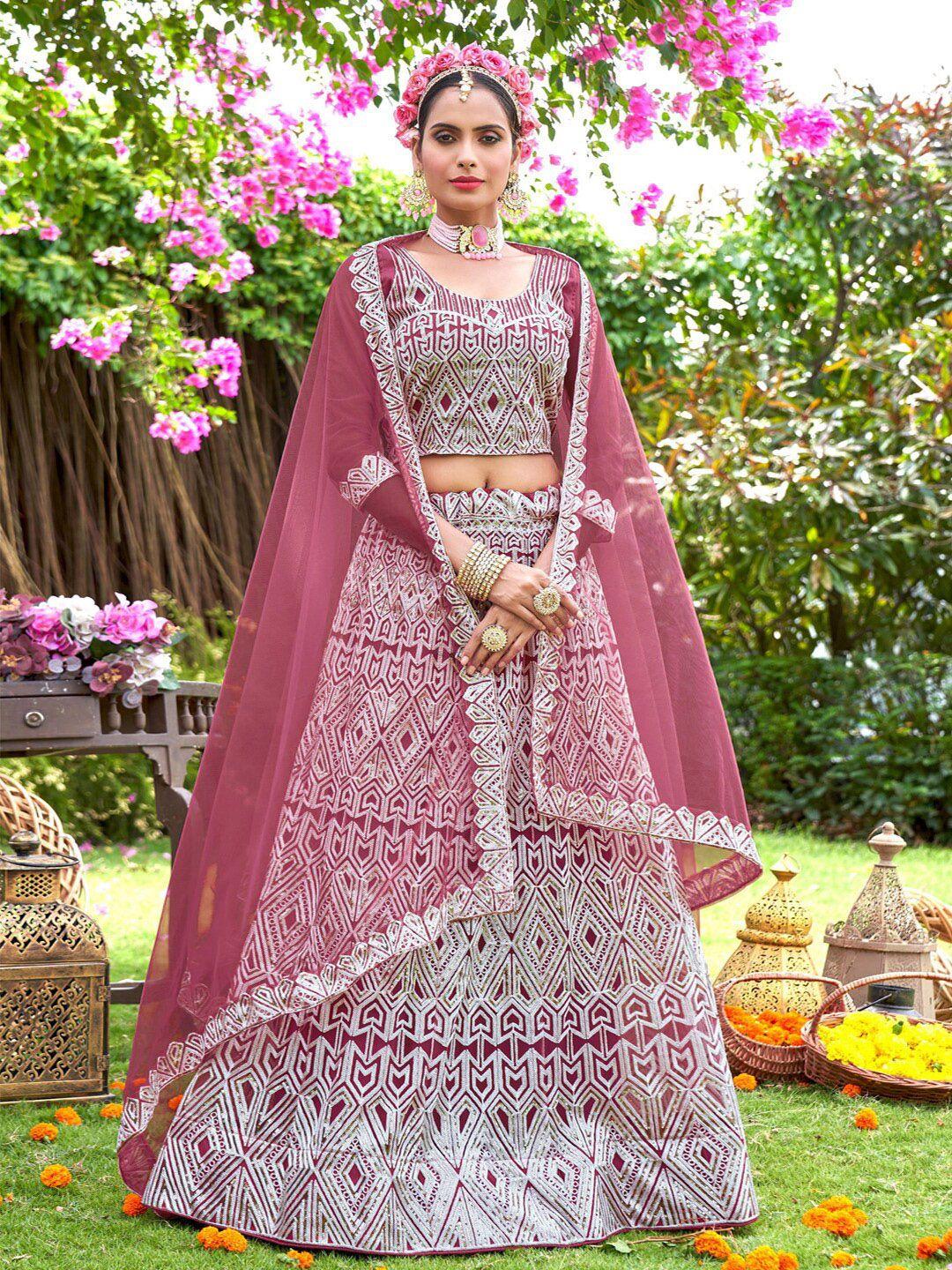 kvsfab ethnic motifs embroidered sequinned semi-stitched lehenga & blouse with dupatta