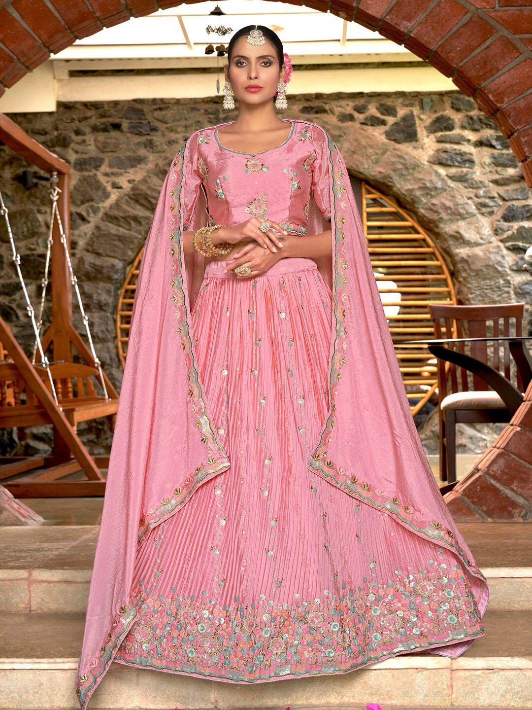 kvsfab ethnic motifs embroidered sequinned semi-stitched lehenga & blouse with dupatta