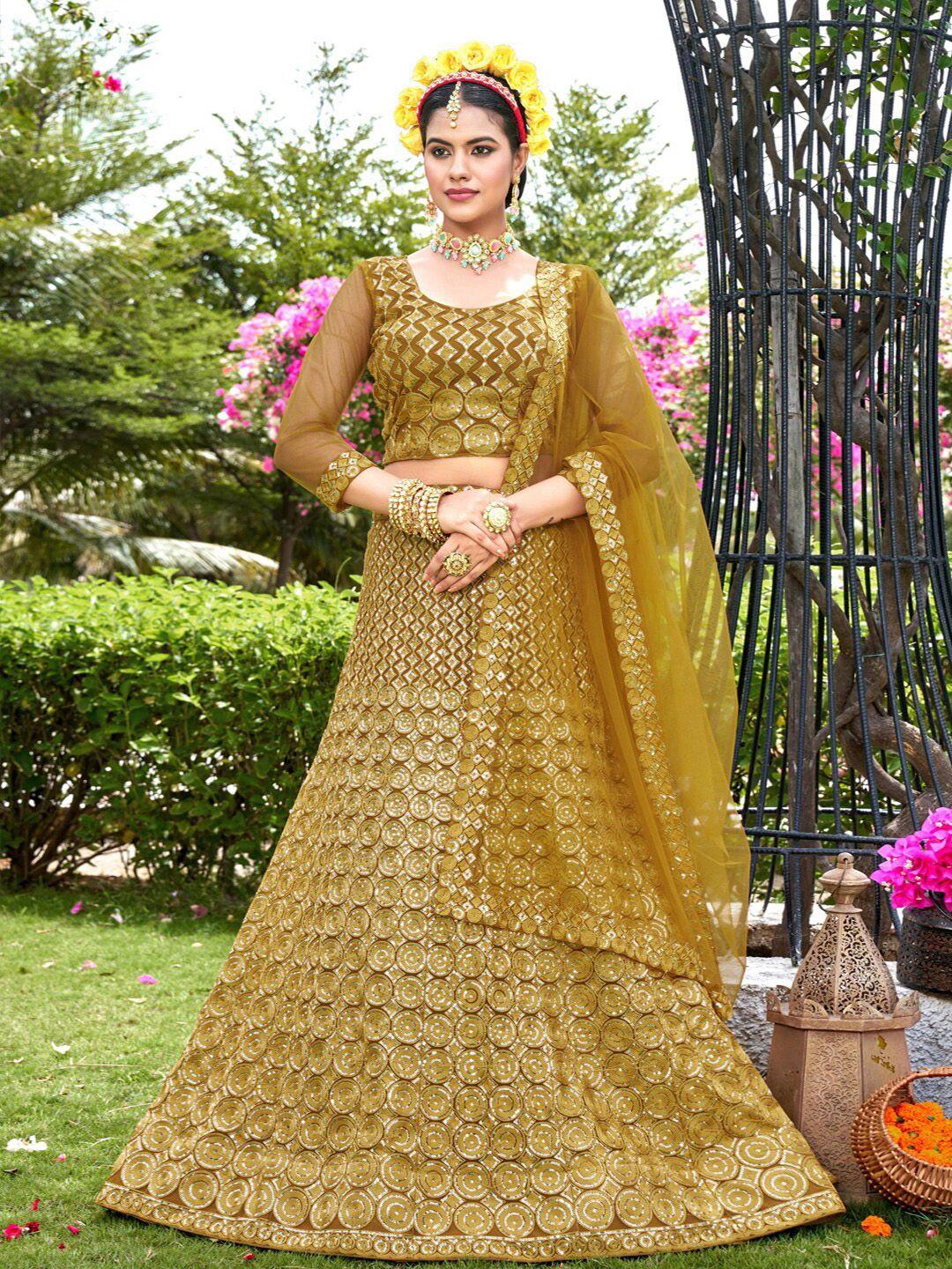 kvsfab ethnic motifs embroidered sequinned semi-stitched lehenga & blouse with dupatta