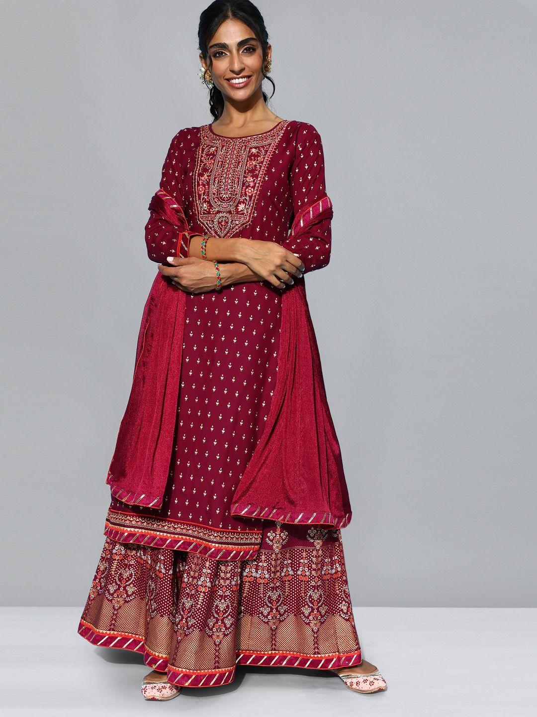 kvsfab ethnic motifs printed kurta with skirt & dupatta