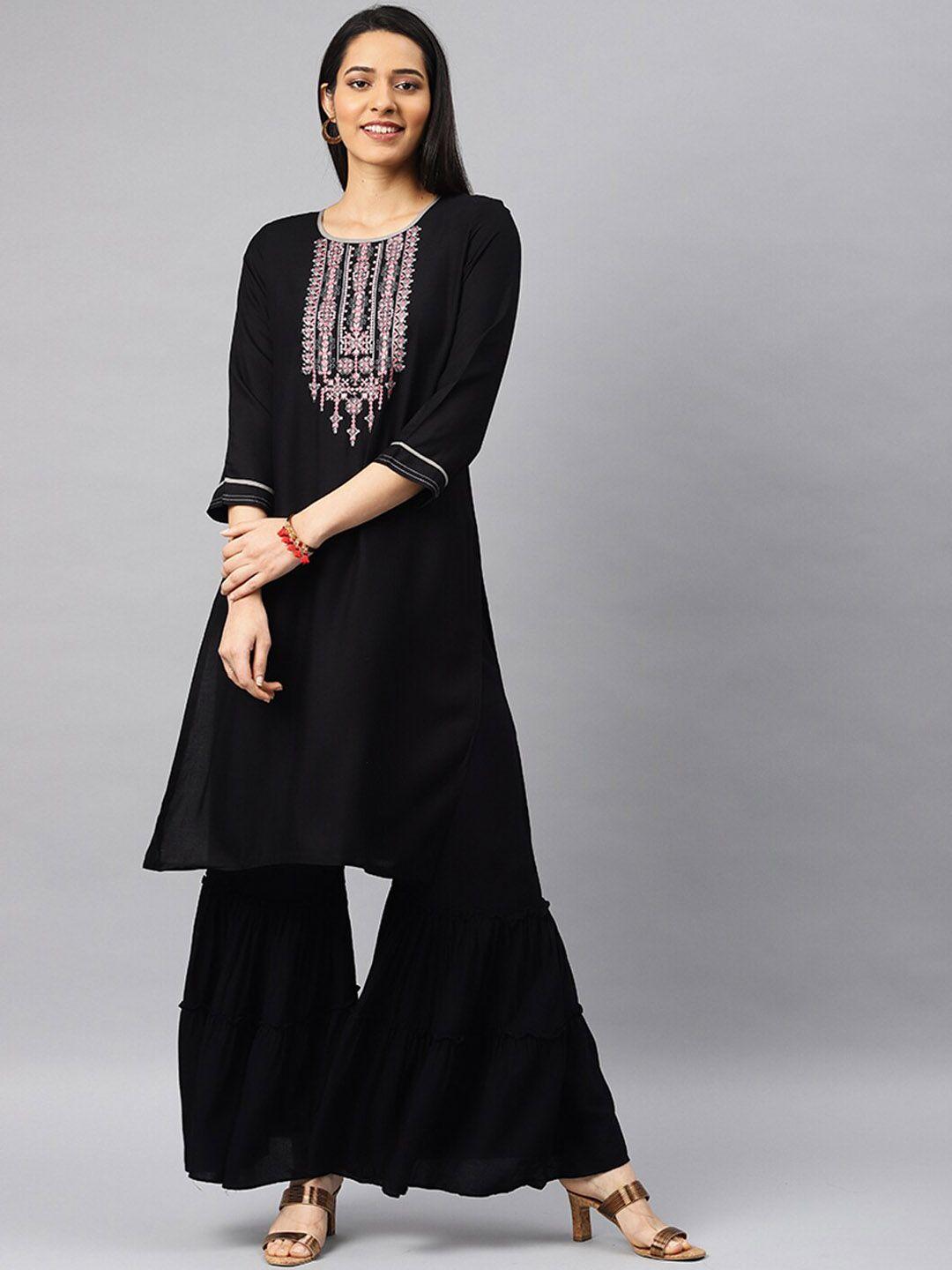 kvsfab ethnic motifs yoke design thread work kurta with sharara