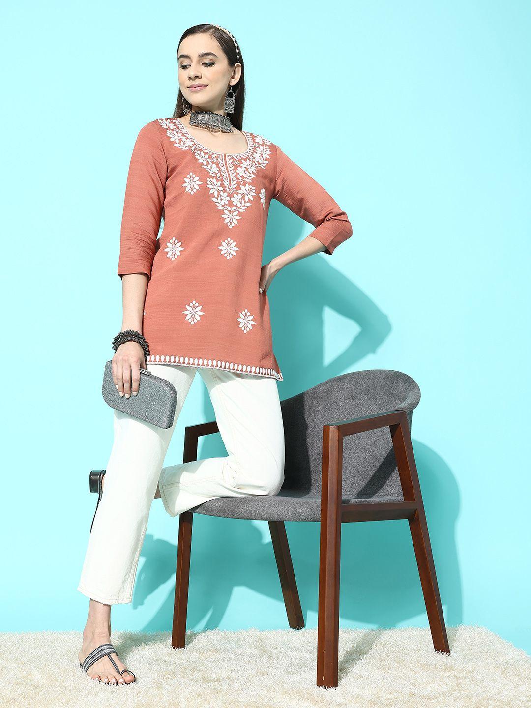 kvsfab floral chikankari embroidered top