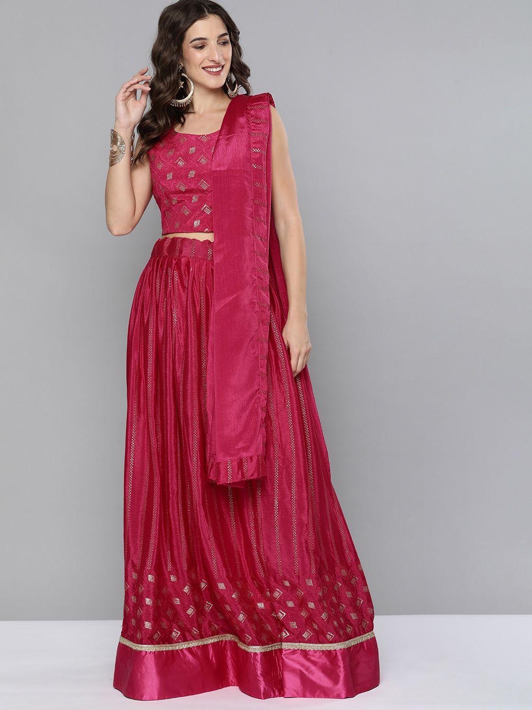 kvsfab pink embroidered semi-stitched lehenga & unstitched blouse with dupatta