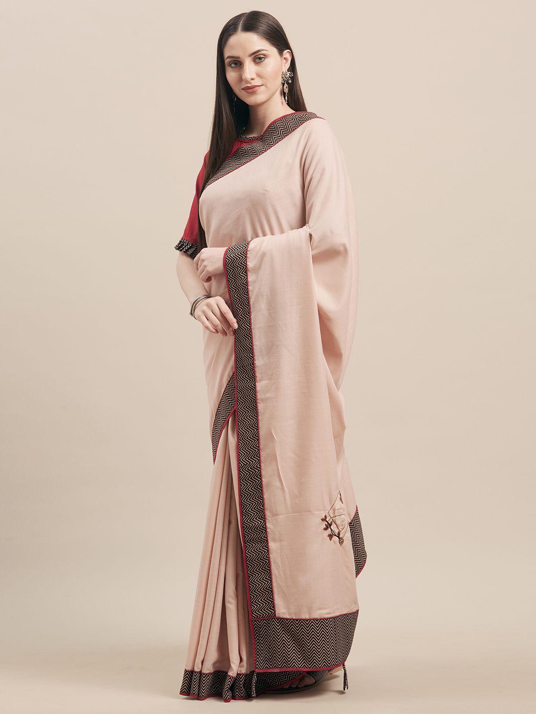 kvsfab pink embroidered silk blend saree