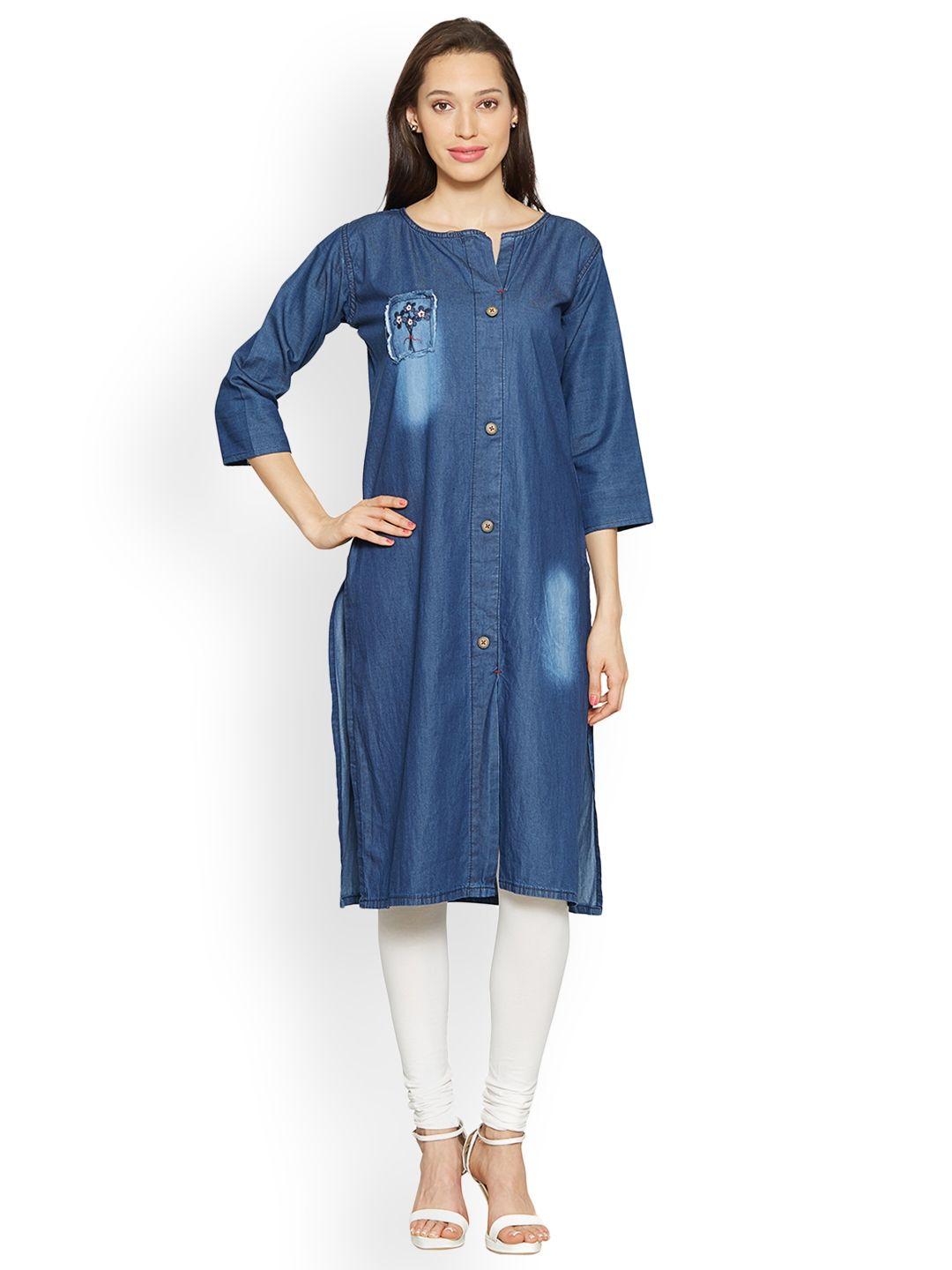 kvsfab women blue dyed straight kurta