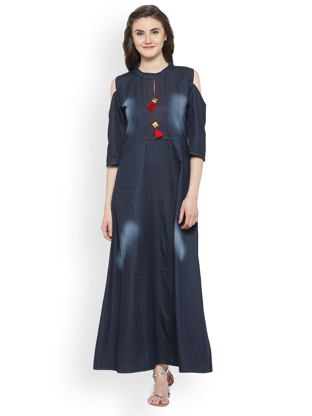 kvsfab women blue solid a-line kurta