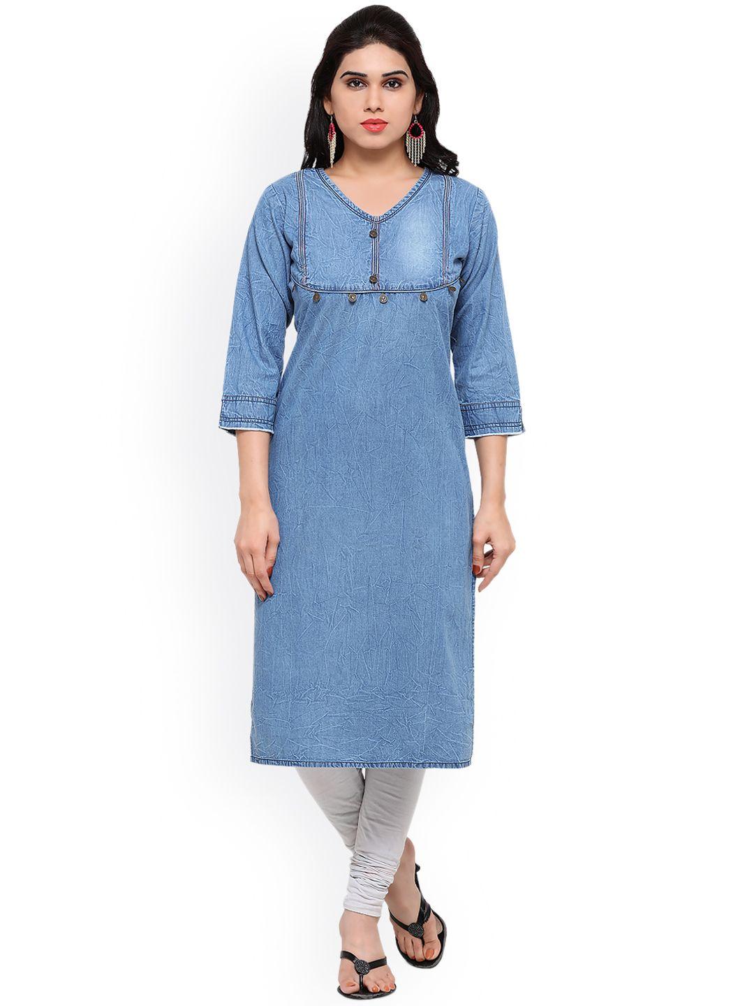 kvsfab women blue solid straight kurta