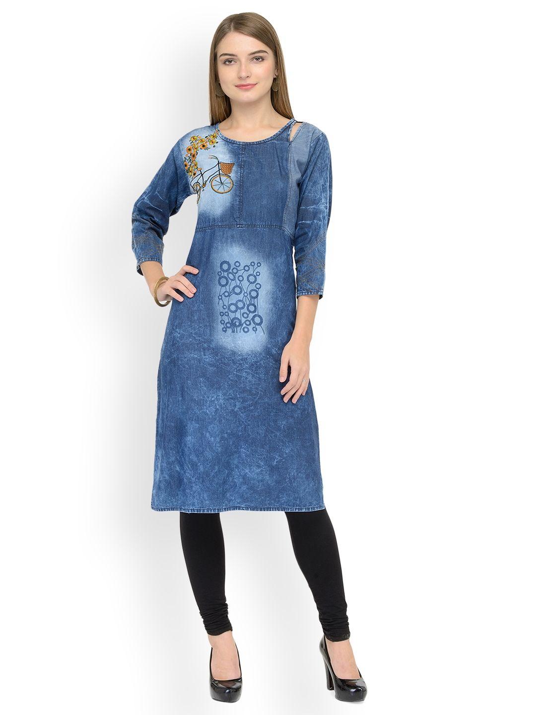 kvsfab women blue solid straight kurta