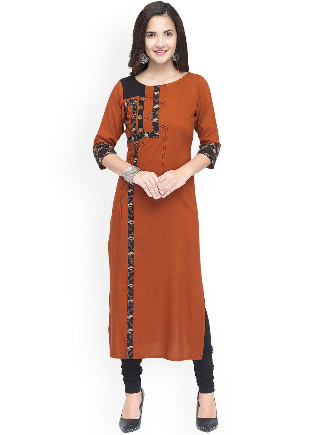 kvsfab women brown solid straight kurta