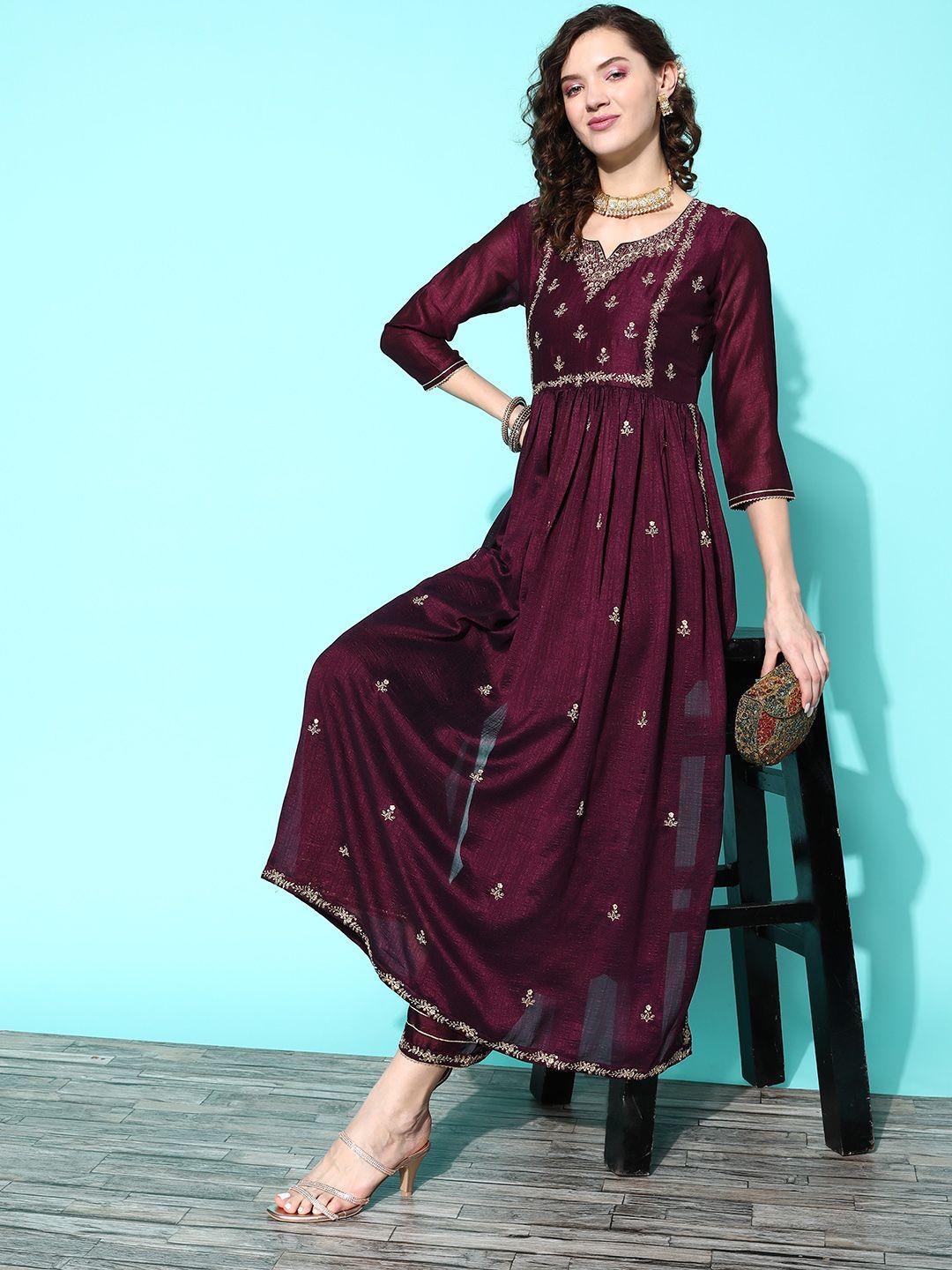 kvsfab women floral embroidered sequinned kurta with palazzo & dupatta