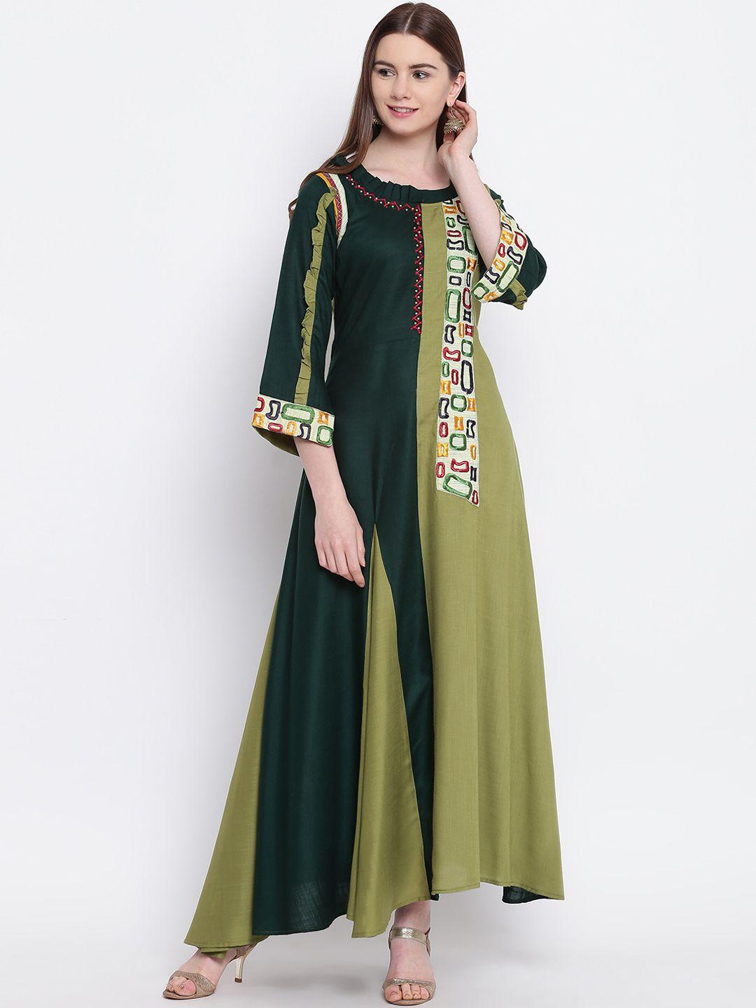 kvsfab women green printed maxi dress