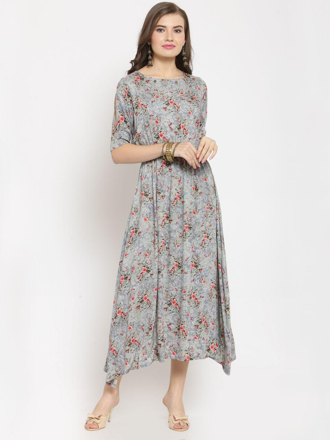 kvsfab women grey printed a-line kurta