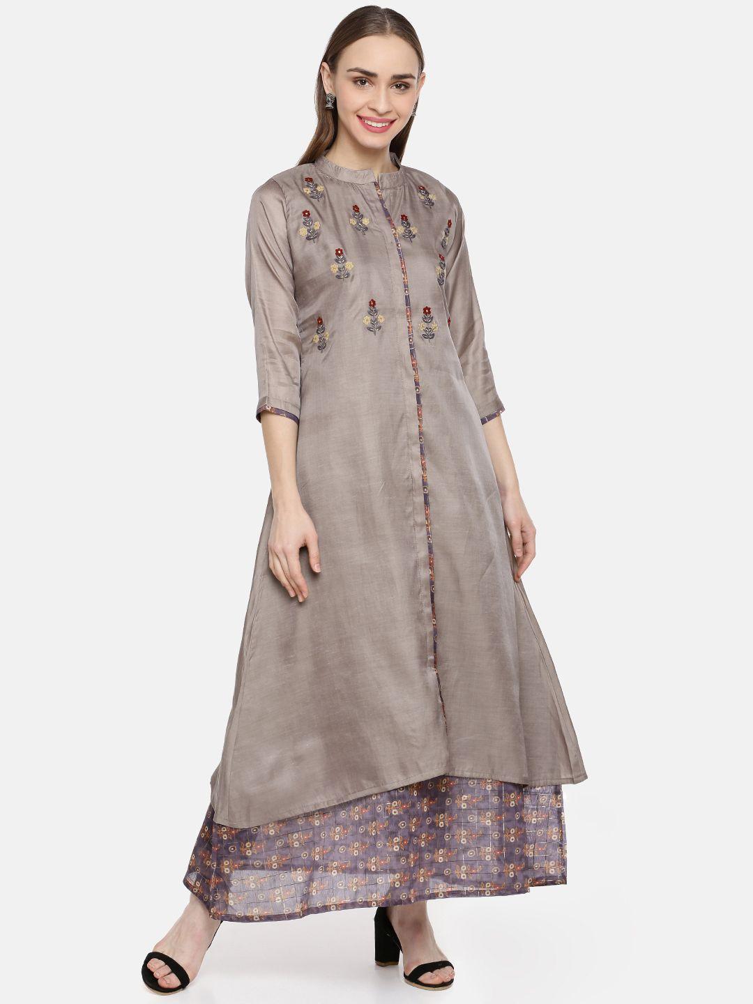 kvsfab women grey yoke design a-line layered kurta