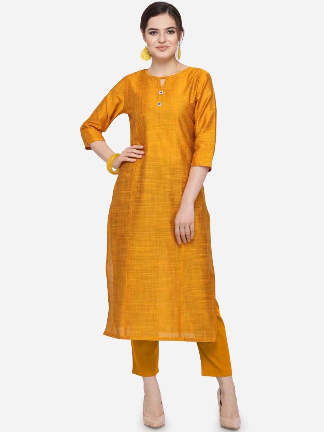 kvsfab women mustard yellow solid straight kurta