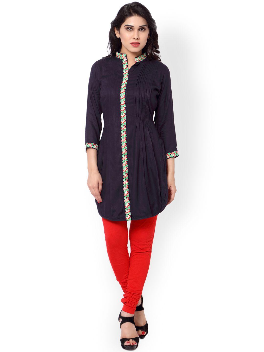 kvsfab women navy blue solid pathani kurta