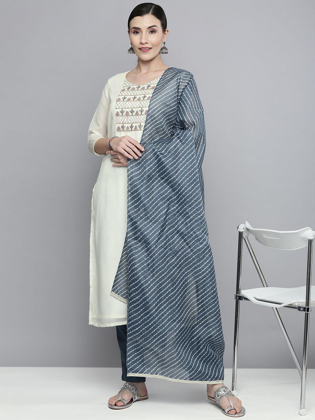 kvsfab women off-white embroidered kurta with trousers & with dupatta
